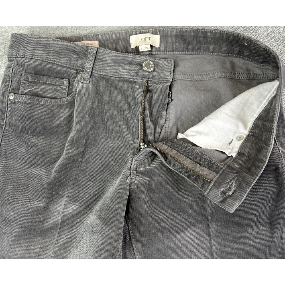 LOFT Womens 6 Gray Corduroy Curvy Skinny Stretch Pants Career Boho College Y2K - Picture 5 of 13